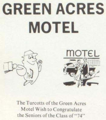 Green Acres Motel - 1974 Newberry High School Yearbook Ad
